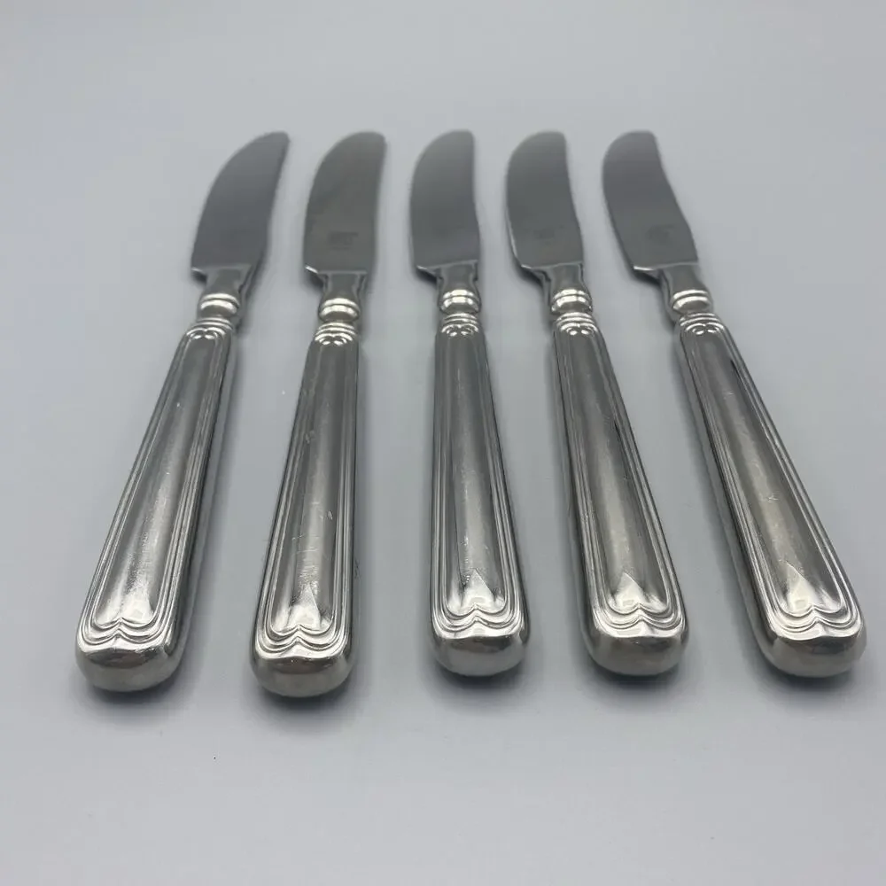 J A Henckels Vintage 1876 Dinner Knives 5pcs Stainless Flatware Outline Tipped‎